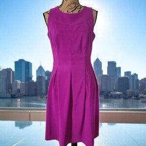 KIM ROGERS Sleeveless Magenta Midi Dress With Open Back & Pleated Skirt US 10